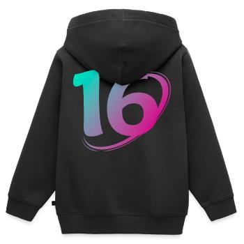 Nummer 16 Mehrfarbig - Kinder Premium Organic Zip Hoodie - Schwarz - Hinten - AI Model Kid Male (0cm)