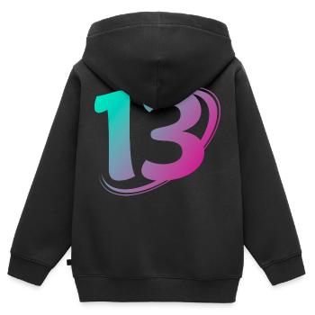 Nummer 13 mehrfarbig - Kinder Premium Organic Zip Hoodie - Schwarz - Hinten - AI Model Kid Male (0cm)