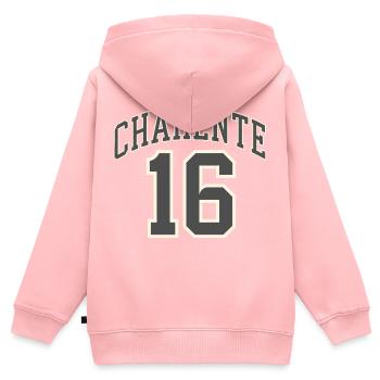Charente 16 - Sweat Premium à capuche zippé enfant bio - rose - Dos - AI Model Kid Female (0cm)