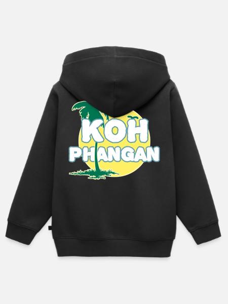 Full Moon Palm Tree K8h Phangan - Kids Premium Organic Zip-up Hoodie - black
