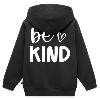 Sei freundlich - Kinder Premium Organic Zip Hoodie - Schwarz - Hinten - AI Model Kid Male (0cm)