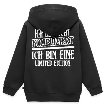 Ich bin nicht kompliziert bin eine Limited Edition - Kinder Premium Organic Zip Hoodie - Schwarz - Hinten - AI Model Kid Male (0cm)