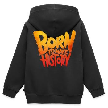 Né pour écrire l’histoire - Sweat Premium à capuche zippé enfant bio - noir - Dos - AI Model Kid Male (0cm)