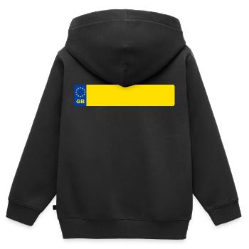 plaque d'immatriculation GB - Sweat Premium à capuche zippé enfant bio - noir - Dos - AI Model Kid Male (0cm)