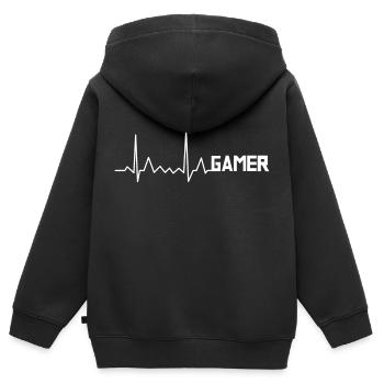 Pouls EKG de battement de cœur - Sweat Premium à capuche zippé enfant bio - noir - Dos - AI Model Kid Male (0cm)