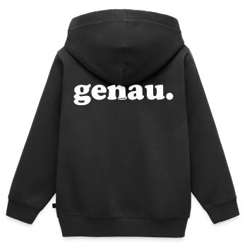 genau, by MundART - weisse Schrift - Kinder Premium Organic Zip Hoodie - Schwarz - Hinten - AI Model Kid Male (0cm)