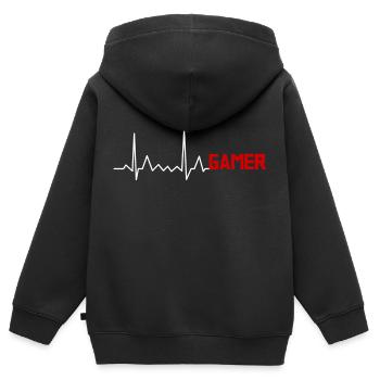 Gamer Herzschlag EKG Puls - Kinder Premium Organic Zip Hoodie - Schwarz - Hinten - AI Model Kid Male (0cm)
