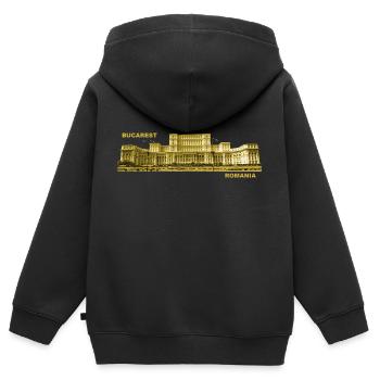 Romania Bucarest Bukarest Hauptstadt Rumänien City - Kinder Premium Organic Zip Hoodie - Schwarz - Hinten - AI Model Kid Male (0cm)