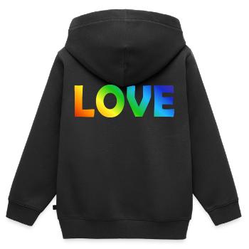 LOVE - Kinder Premium Organic Zip Hoodie - Schwarz - Hinten - AI Model Kid Male (0cm)