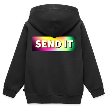 SEND IT Boxlogo - Kinder Premium Organic Zip Hoodie - Schwarz - Hinten - AI Model Kid Male (0cm)
