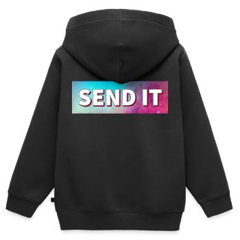 SEND IT Boxlogo - Kinder Premium Organic Zip Hoodie - Schwarz - Hinten - AI Model Kid Male (0cm)