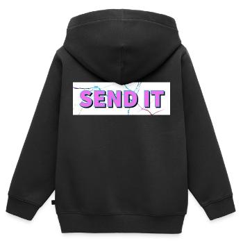 SEND IT Boxlogo - Kinder Premium Organic Zip Hoodie - Schwarz - Hinten - AI Model Kid Male (0cm)