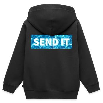 SEND IT Boxlogo - Kinder Premium Organic Zip Hoodie - Schwarz - Hinten - AI Model Kid Male (0cm)