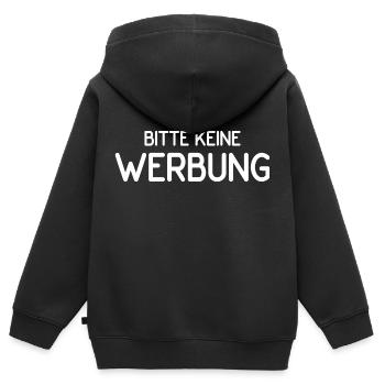 Bitte keine Werbung - Kinder Premium Organic Zip Hoodie - Schwarz - Hinten - AI Model Kid Male (0cm)
