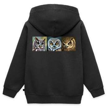 Eulen - Kinder Premium Organic Zip Hoodie - Schwarz - Hinten - AI Model Kid Male (0cm)