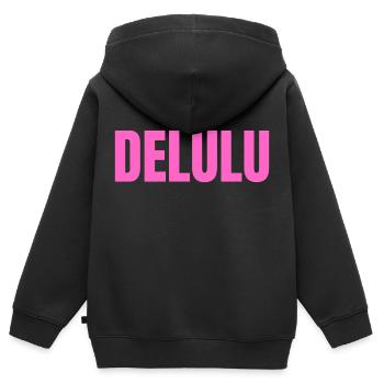 DELULU - Kinder Premium Organic Zip Hoodie - Schwarz - Hinten - AI Model Kid Male (0cm)