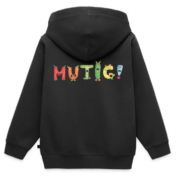 Monsterbuchstaben: MUTIG - Bunt und Mutig - Kinder Premium Organic Zip Hoodie - Schwarz - Hinten - AI Model Kid Male (0cm)