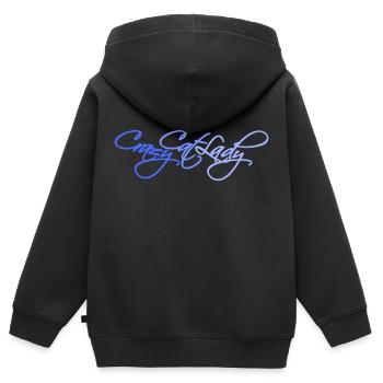 Chat fou Dame Texte Folle Femme Chats Amour - Sweat Premium à capuche zippé enfant bio - noir - Dos - AI Model Kid Male (0cm)