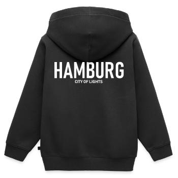 Hambourg - Ville Lumière - Alster - Elbe - Hafen - Sweat Premium à capuche zippé enfant bio - noir - Dos - AI Model Kid Male (0cm)