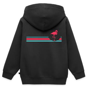 Flamingo - Sweat Premium à capuche zippé enfant bio - noir - Dos - AI Model Kid Male (0cm)