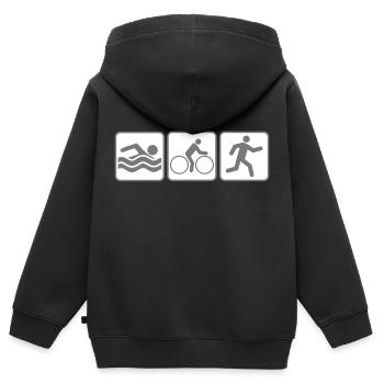 buttons piktogramm cool sport logo swim bike run t - Kinder Premium Organic Zip Hoodie - Schwarz - Hinten - AI Model Kid Male (0cm)