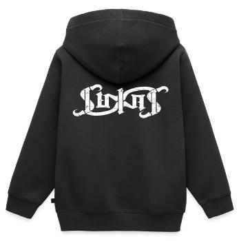 LUKAS Nom Jour Ambigram - Sweat Premium à capuche zippé enfant bio - noir - Dos - AI Model Kid Male (0cm)