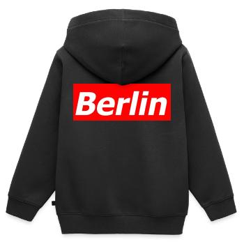 Berlin - Sweat Premium à capuche zippé enfant bio - noir - Dos - AI Model Kid Male (0cm)