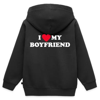 J’aime mon petit ami - Sweat Premium à capuche zippé enfant bio - noir - Dos - AI Model Kid Male (0cm)