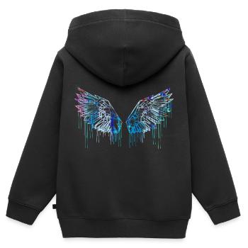 ailes d’ange, ailes, aquarelle, rouge, ailes d’ange - Sweat Premium à capuche zippé enfant bio - noir - Dos - AI Model Kid Male (0cm)