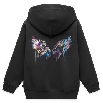 ailes d’ange, ailes, aquarelle, rouge, ailes d’ange - Sweat Premium à capuche zippé enfant bio - noir - Dos - AI Model Kid Male (0cm)