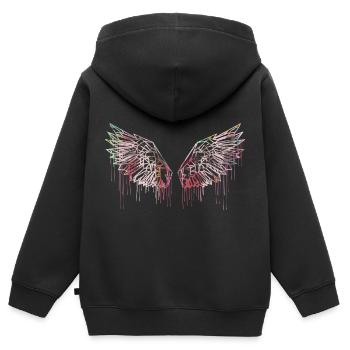 ailes d’ange, ailes, aquarelle, rouge, ailes d’ange - Sweat Premium à capuche zippé enfant bio - noir - Dos - AI Model Kid Male (0cm)