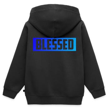 Gesegnet glücklich und zufrieden! - Kinder Premium Organic Zip Hoodie - Schwarz - Hinten - AI Model Kid Male (0cm)