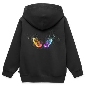 ailes d’ange, ailes, aquarelle, colorée, ailes d’ange - Sweat Premium à capuche zippé enfant bio - noir - Dos - AI Model Kid Male (0cm)