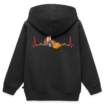 Bagger Radlader Bau Baustelle Herzschlag - Kinder Premium Organic Zip Hoodie - Schwarz - Hinten - AI Model Kid Male (0cm)