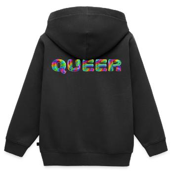 Queer - Kinder Premium Organic Zip Hoodie - Schwarz - Hinten - AI Model Kid Male (0cm)