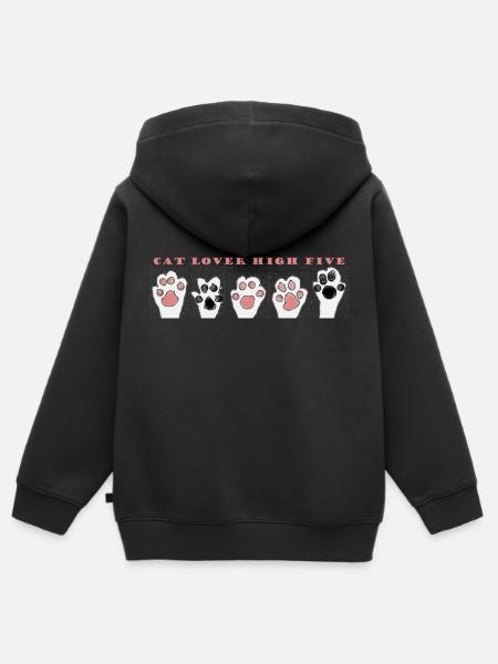 Katzenliebhaber High Five - Kinder Premium Organic Zip Hoodie - Schwarz