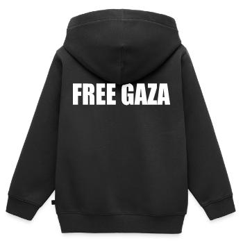 Free gaza - Kinder Premium Organic Zip Hoodie - Schwarz - Hinten - AI Model Kid Male (0cm)