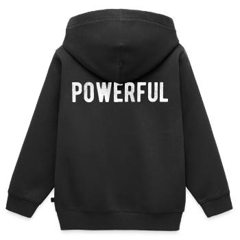 Powerful - Kids Premium Organic Zip-up Hoodie - black - Back - AI Model Kid Male (0cm)