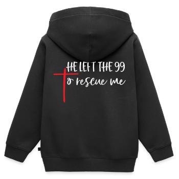 He Left The 99 to Rescue Me - Kinder Premium Organic Zip Hoodie - Schwarz - Hinten - AI Model Kid Male (0cm)