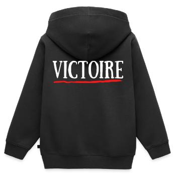 T-shirt Victoire Prénom Cadeau Baptême Naissance - Sweat Premium à capuche zippé enfant bio - noir - Dos - AI Model Kid Male (0cm)