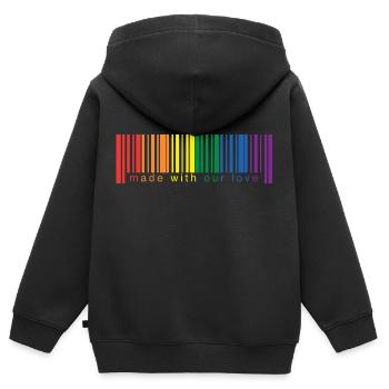 Code-Barres lgbt - Sweat Premium à capuche zippé enfant bio - noir - Dos - AI Model Kid Male (0cm)