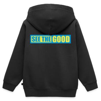 see the good Zitat - Kinder Premium Organic Zip Hoodie - Schwarz - Hinten - AI Model Kid Male (0cm)