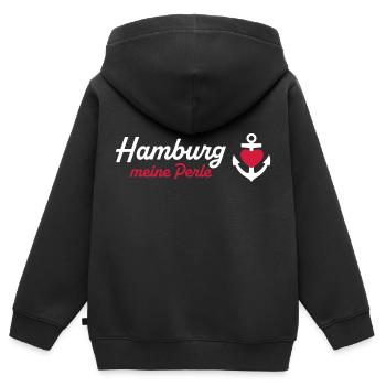 Hamburg Perle weiß - Kinder Premium Organic Zip Hoodie - Schwarz - Hinten - AI Model Kid Male (0cm)