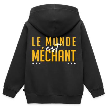 Le monde est méchant - Sweat Premium à capuche zippé enfant bio - noir - Dos - AI Model Kid Male (0cm)