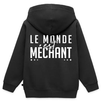 Le monde est méchant - Sweat Premium à capuche zippé enfant bio - noir - Dos - AI Model Kid Male (0cm)