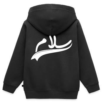 Salam paix - Sweat Premium à capuche zippé enfant bio - noir - Dos - AI Model Kid Male (0cm)