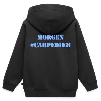 MORGEN - Carpe Diem - Kinder Premium Organic Zip Hoodie - Schwarz - Hinten - AI Model Kid Male (0cm)