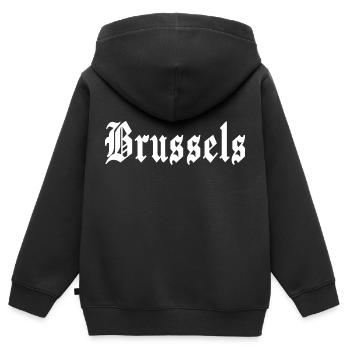 Brüssel - Kinder Premium Organic Zip Hoodie - Schwarz - Hinten - AI Model Kid Male (0cm)