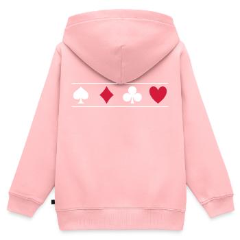 Symboles du jeu de cartes Pique, Carreau, Trèfle, Coeur en blanc - Sweat Premium à capuche zippé enfant bio - rose - Dos - AI Model Kid Female (0cm)
