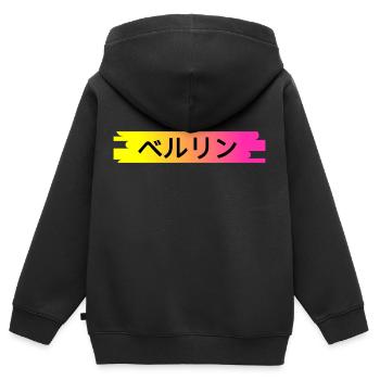Berlin in Japanese - Japanese script - Kids Premium Organic Zip-up Hoodie - black - Back - AI Model Kid Male (0cm)